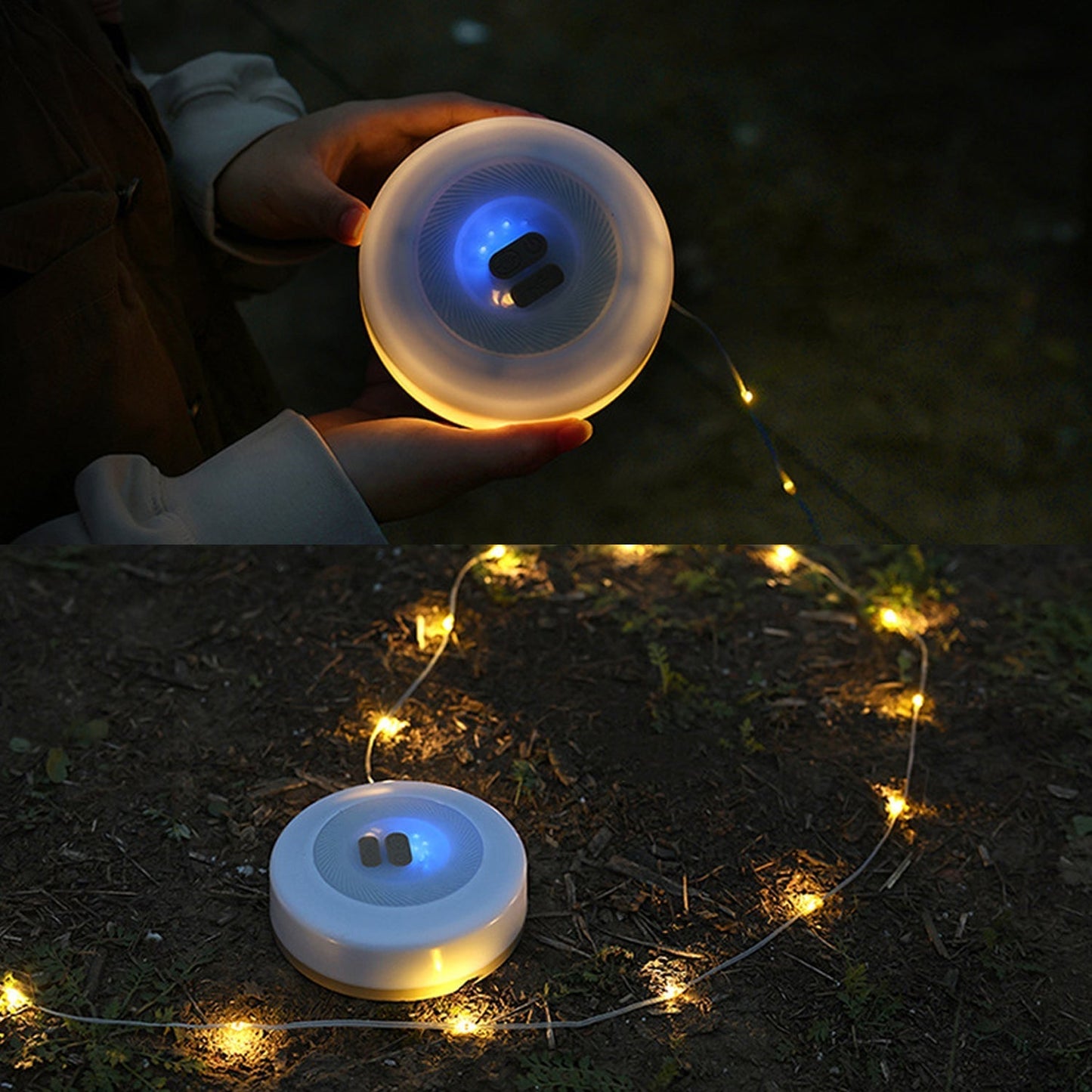2-in-1 LED Camping-Lampe & Lichterkette, USB wiederaufladbar, Outdoor