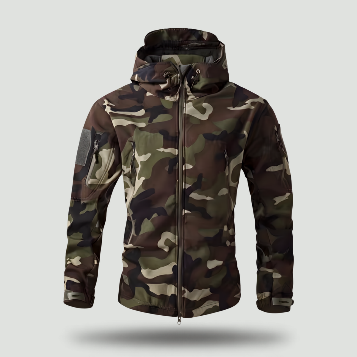 Herren Softshelljacke – Fleece-gefüttert, Kapuze, Militärstil