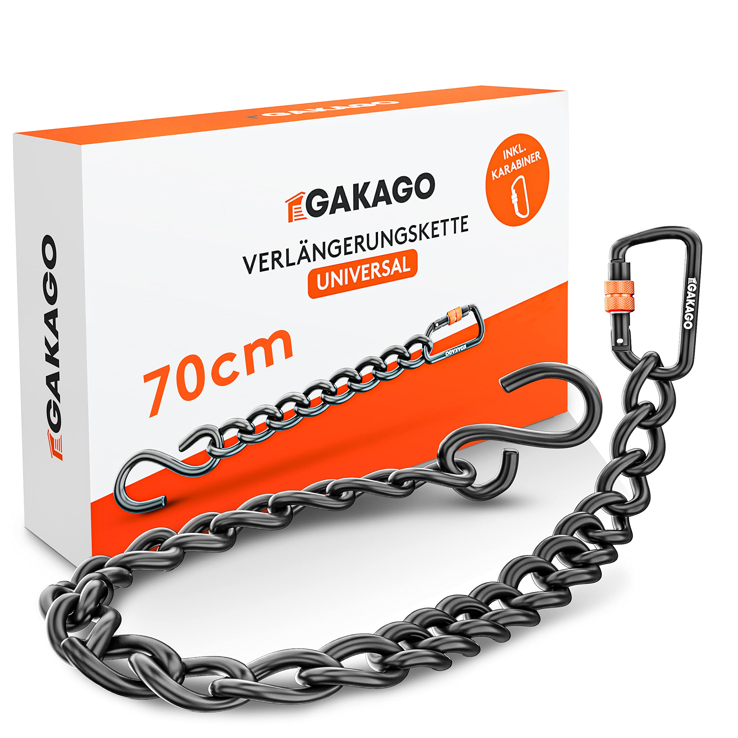 Gakago Verlängerungskette als Hängesessel Kette, Schaukel Verlängerung, Boxsack Halterung - Extra Starke Stahlkette mit S-Haken und Karabiner - Flexible Aufhängung auch für Draußen