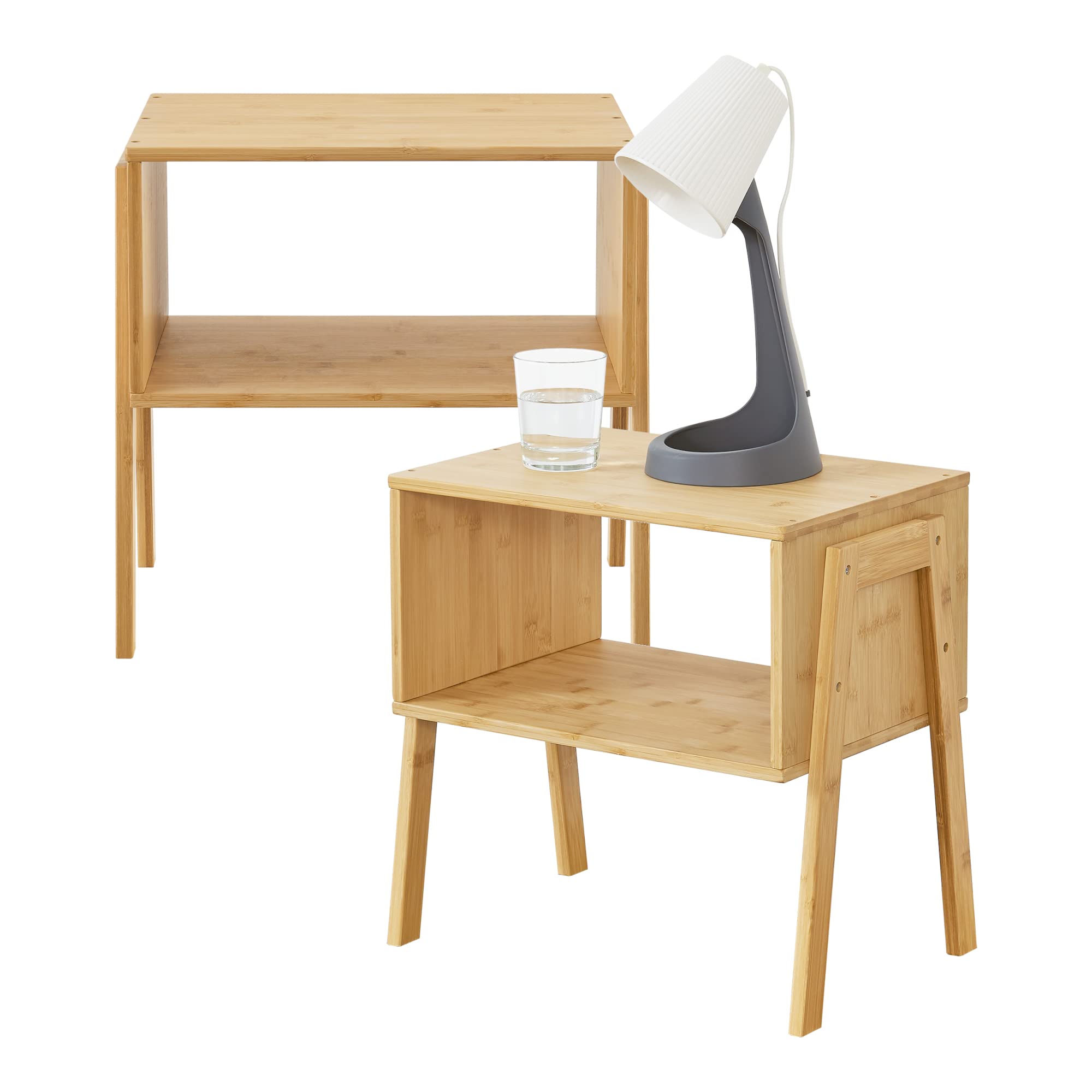 [en.casa] Nachttischset Vinderup Beistelltisch 2er Set mit Beinen Nachtkommode mit offenem Ablagefach stabelbar Bambus 42 x 43,5 x 29 cm