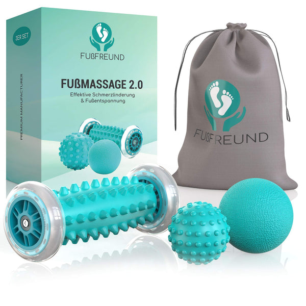 FUßFREUND Premium Fußmassagegerät [3er Set] I Verbessertes Konzept 2023 I Fußmassage Roller I Igelball Massage Ball Fußroller zur Stressreduzierung und Entspannung