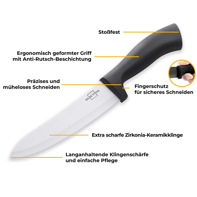 SILBERTHAL Keramikmesser Set schwarz - 4 Küchenmesser aus Keramik in edler Geschenkverpackung