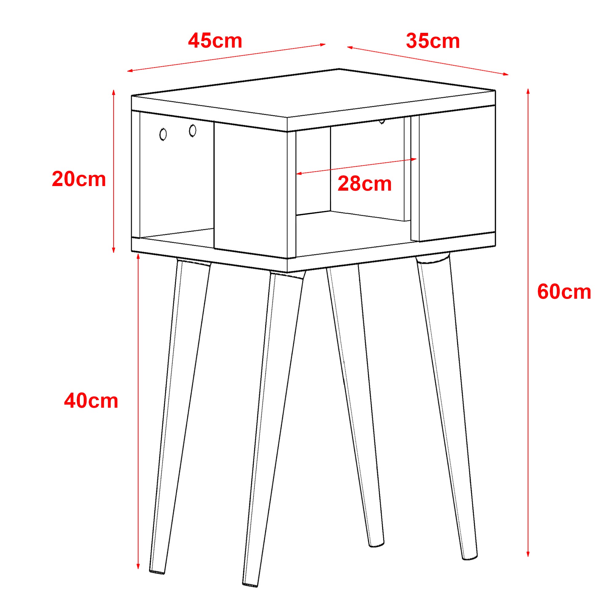 [en.casa] Beistelltisch Lekeberg Kaffetisch Sofatisch mit Stauraum Nachttisch 60 x 45 x 35 cm Weiß/Walnuss