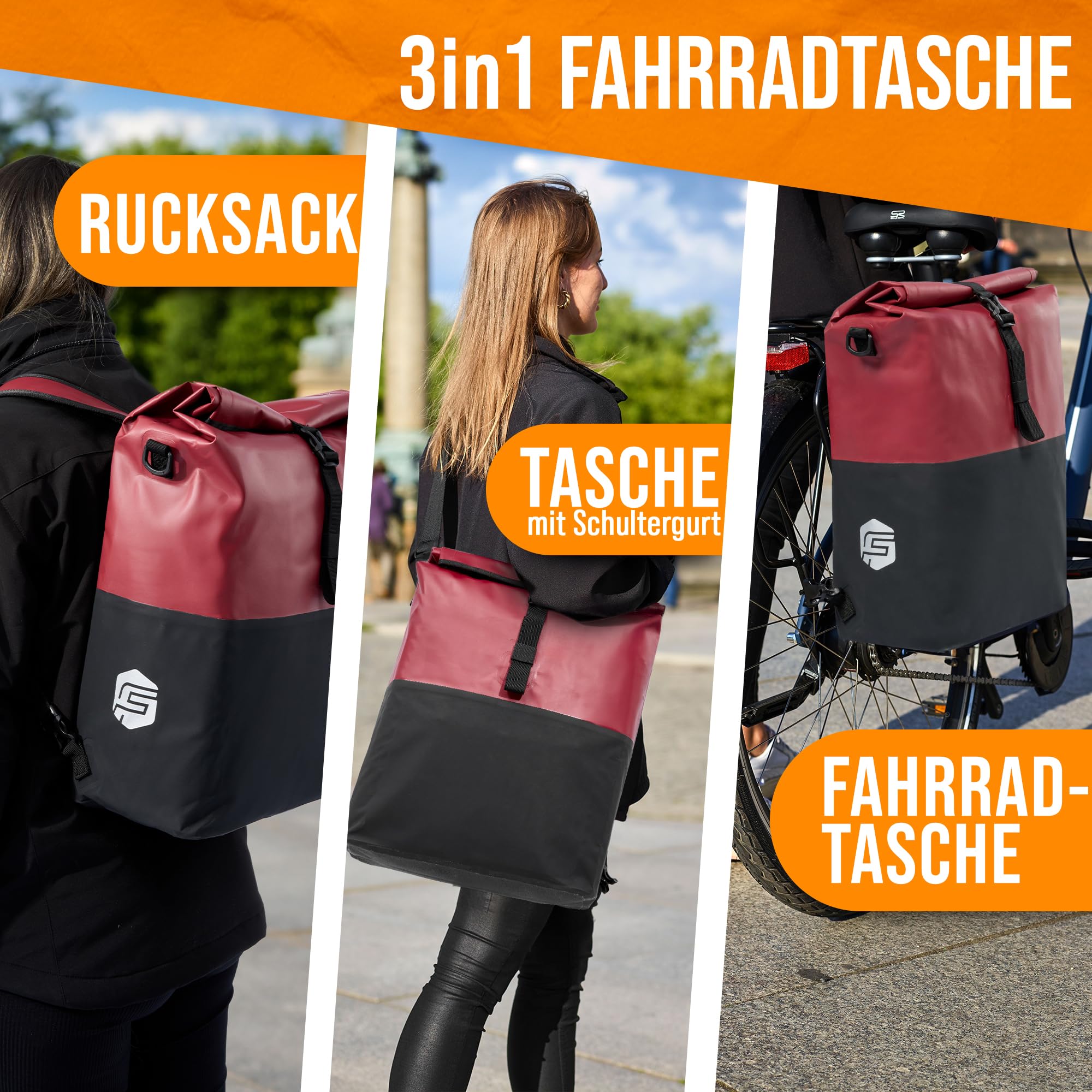 Forrider 3in1 Fahrradtasche für Gepäckträger mit Rucksack Wasserdicht 27L I Gepäckträgertasche Reflektierend I Sattel Tasche fürs Fahrrad