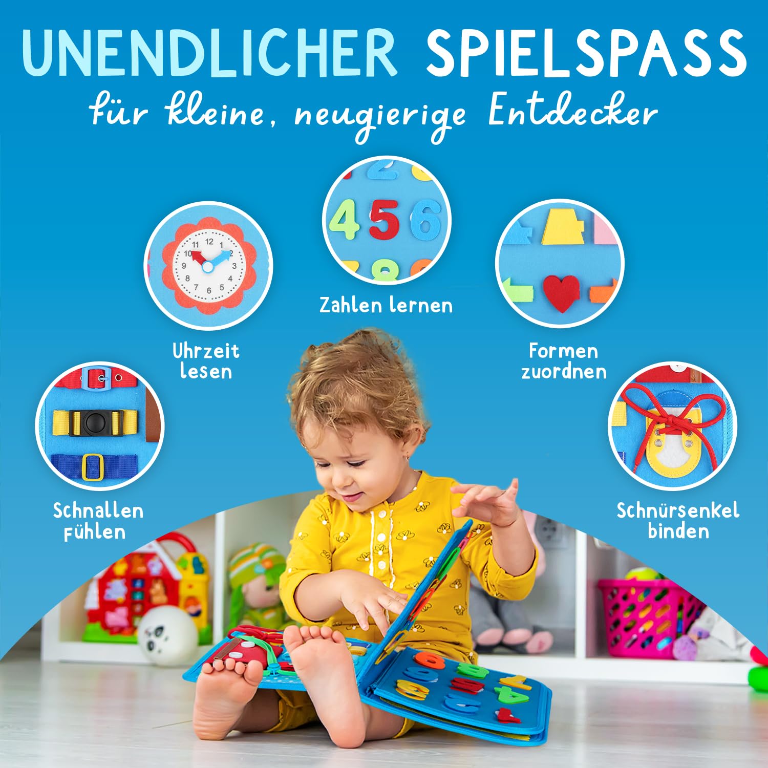 Famifidus Busy Board Deutsch - Unser Montessori Spielzeug für die Entwicklung deines Kindes I Das Activity Board als tolles Geschenk & super Reisespielzeug