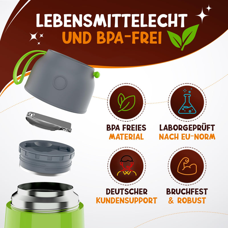 Funkelfuchs® Thermobehälter für Essen Kinder – 500ml, Grün Traktor – 100% auslaufsicher - Warmhaltebehälter Essen Edelstahl – Thermobecher Essen – Thermo Lunchbox Kinder – Warmhaltebehälter Babybrei