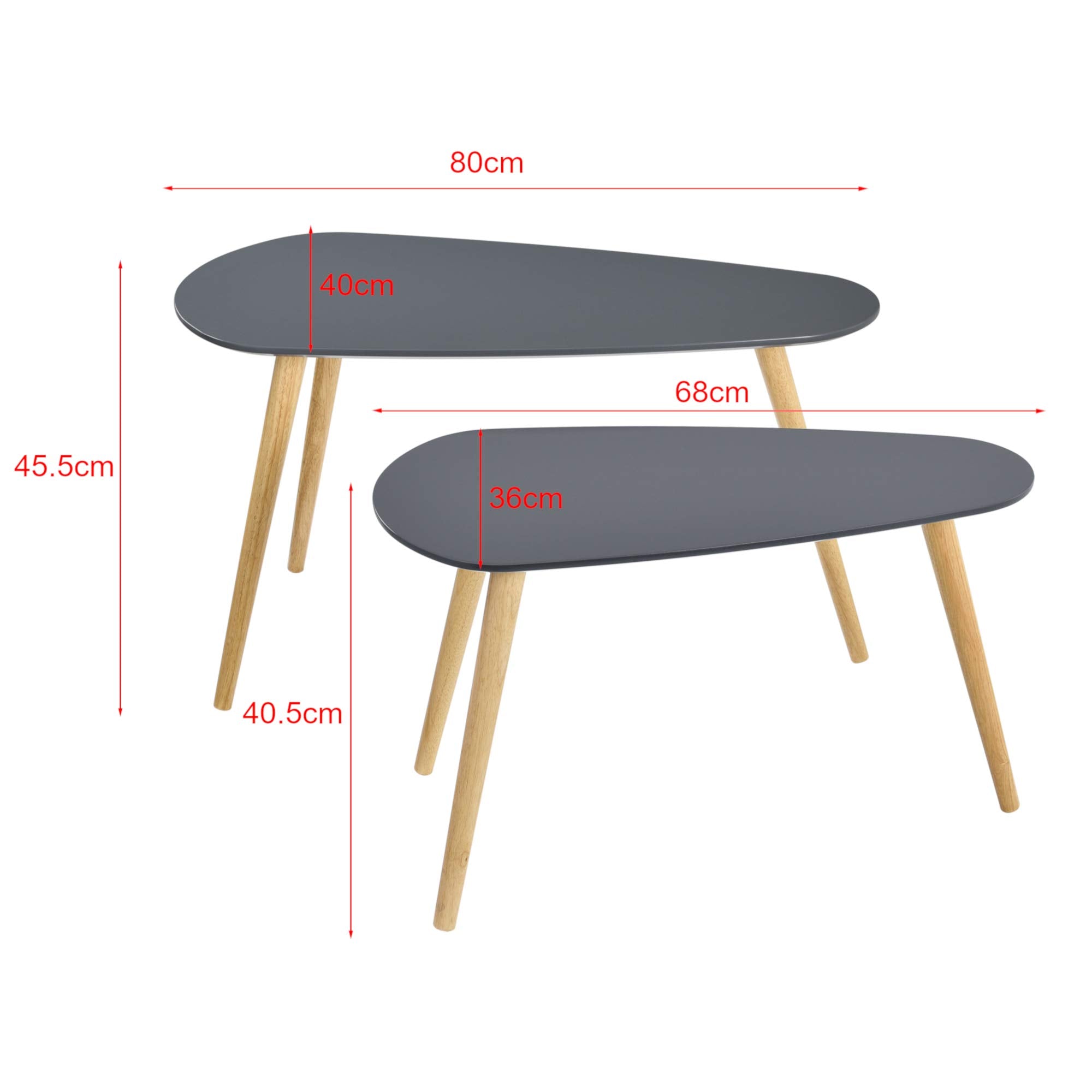 [en.casa] Couchtisch Set Beistelltisch 2er Set Dunkelgrau MDF/Kiefernholz