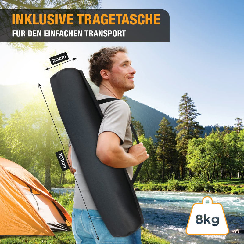 Kronenburg Feldbett XXL, Campingbett 210 cm x 72 cm x 45 cm – Belastbarkeit bis 200 kg TÜV Süd geprüft - in Schwarz