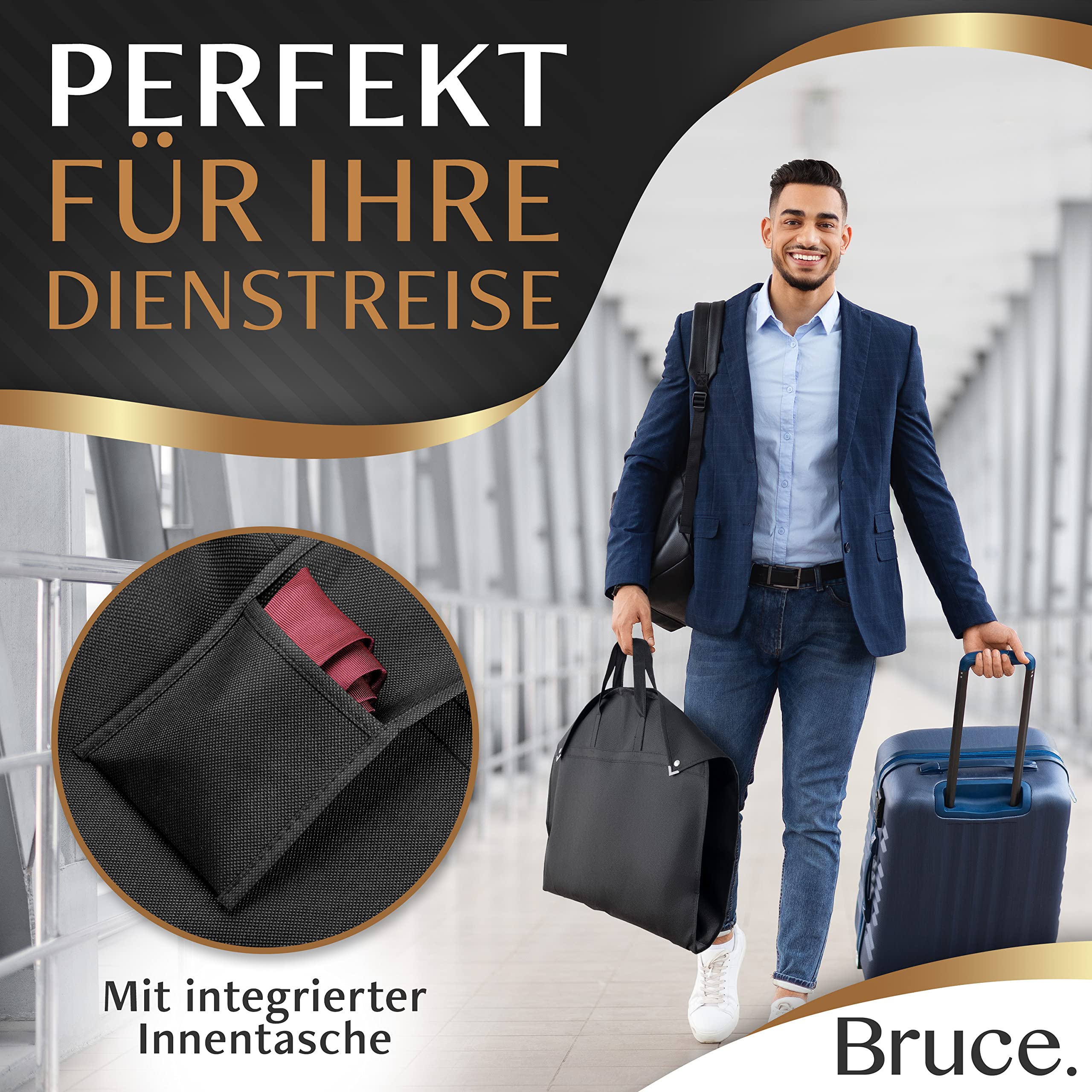 Bruce.® Premium Kleidersack | 152 x 60 cm | Hochwertige Kleiderhülle für Anzug, Jacke und Kleid | Atmungsaktive Anzugtasche für Reisen und Aufbewahrung