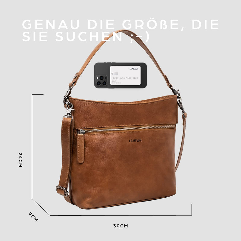 LEABAGS Toronto Umhängetasche I Echtes Leder I Handtasche für Damen I Schultertasche I 30x9x24 cm I Shopper Whiskey