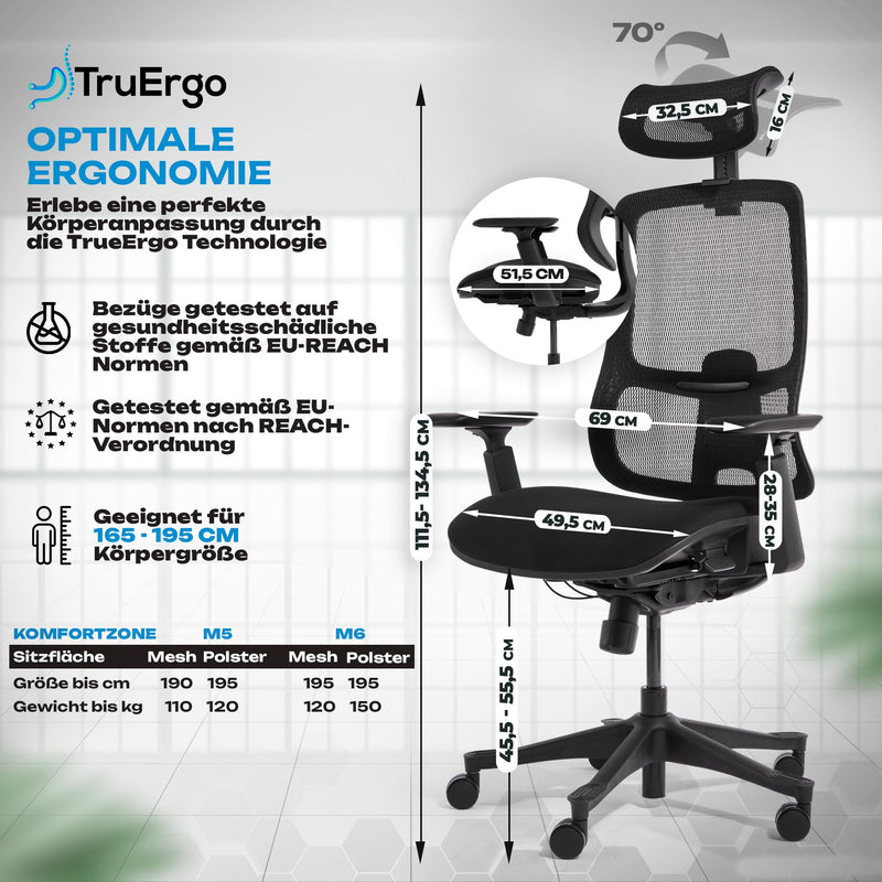 VALKENSTOL M5 Ergonomischer Bürostuhl 150 kg [Höhenverstellbare Rückenlehne, Einstellbare Sitztiefe, Formschaumsitz] Chefsessel Bürostuhl Ergonomisch Ergonomic Office Chair Bürostühle PC Stuhl