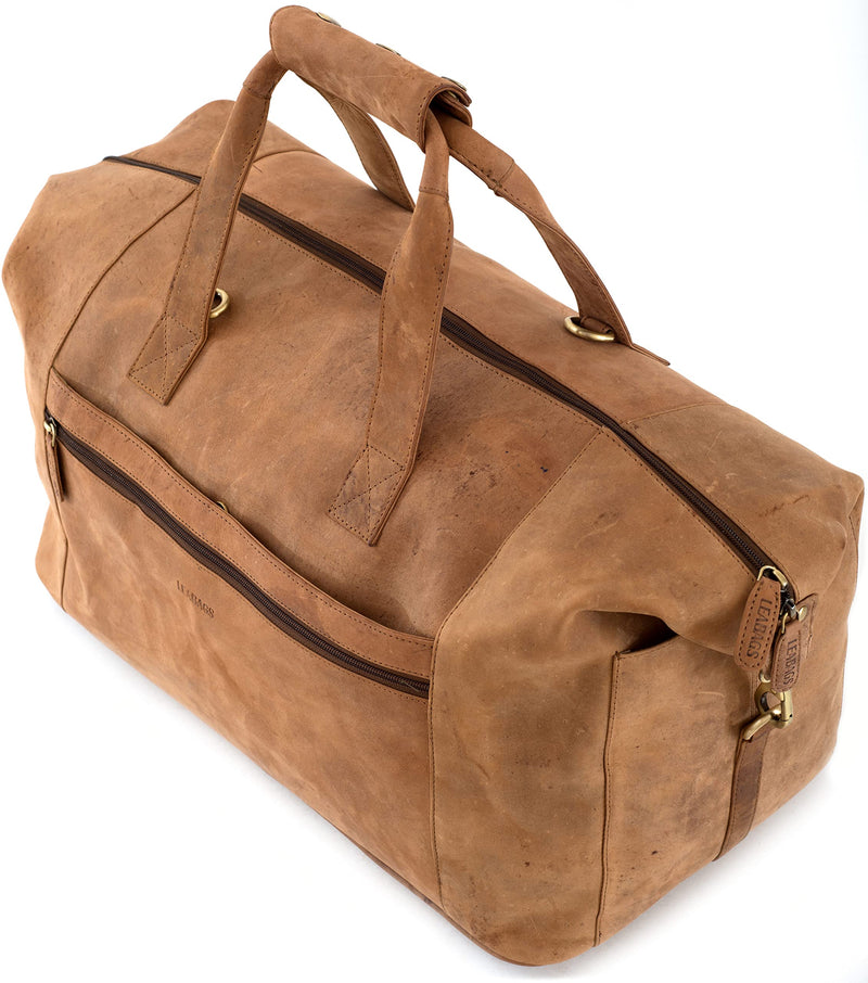 LEABAGS Dubai Reisetasche l Weekender l Reise Handgepäck l Bordgepäck l Kabinengröße l Cabin Size aus echtem Büffelleder l Vintage Look l Braun l 49x25x27 cm