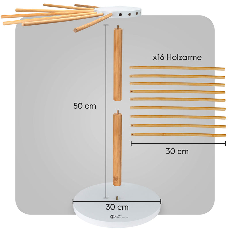 True Kitchen Nudeltrockner Nudelständer zum Trocknen > Handgemachtes UNIKAT aus Holz < XXL für mehr als 3kg Nudeln I Pastatrockner demontierbar I Pastabaum für selbstgemachte Nudeln I