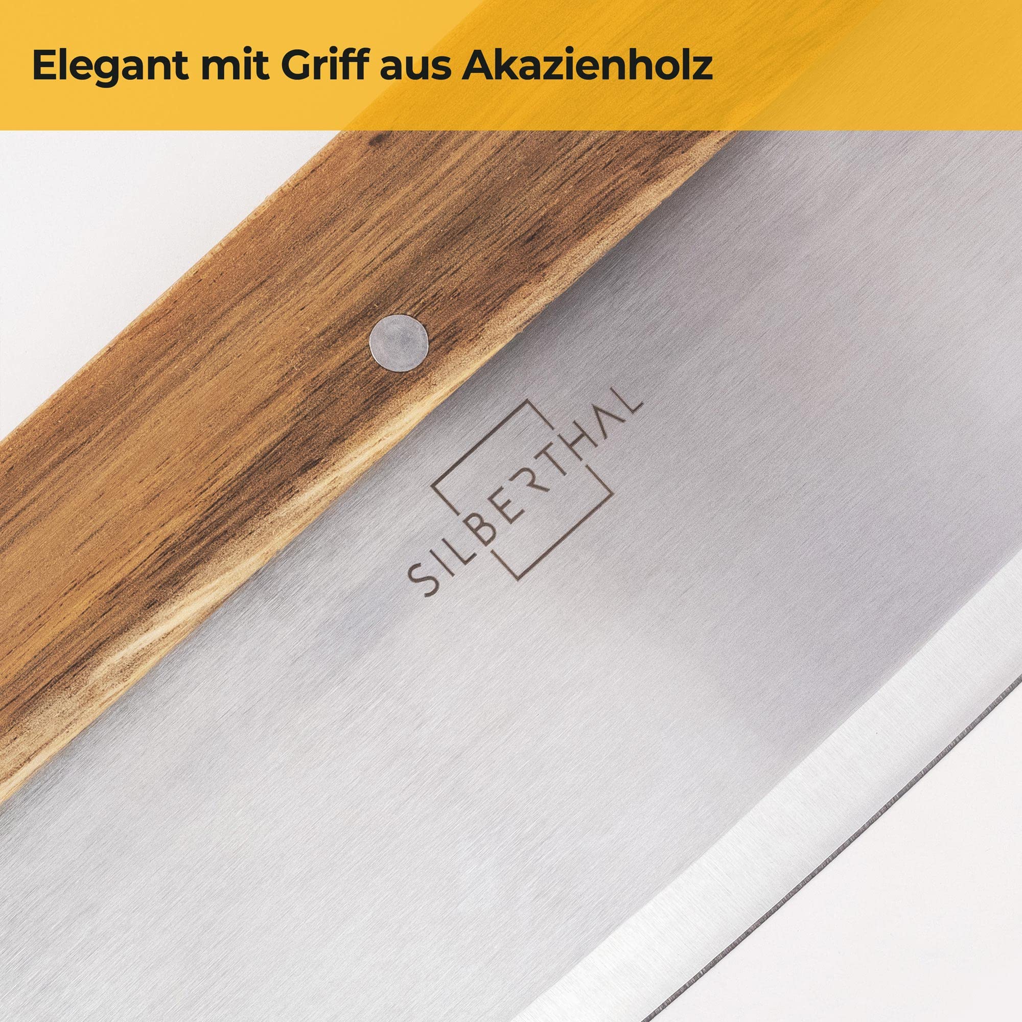 SILBERTHAL Pizzaschneider - 32cm Edelstahl Klinge - Eleganter Griff aus Akazienholz - Pizzamesser inklusive Klingenschutz