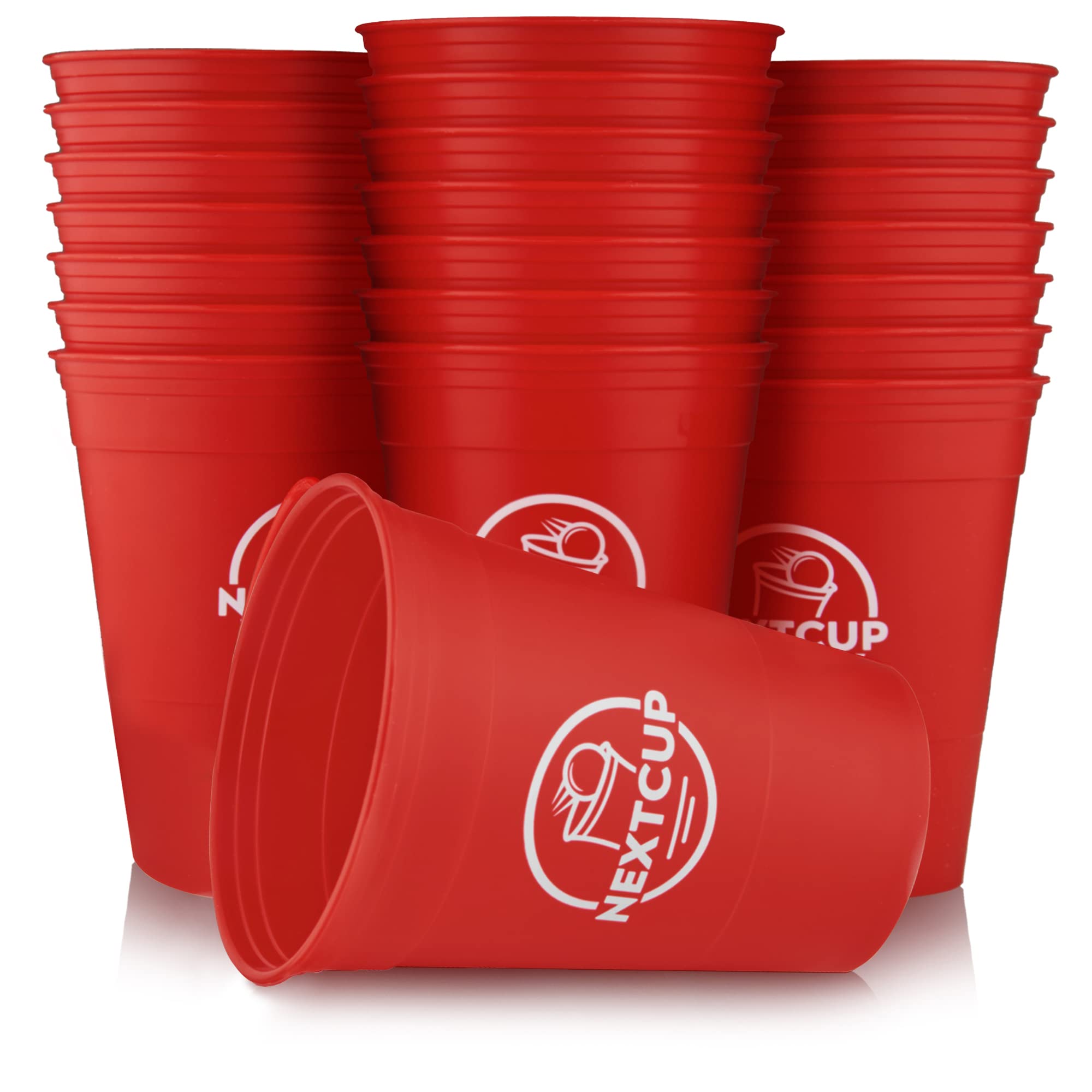 NEXTCUP Becher Set Made in Germany - 22 extra stabile und nachhaltige Hartplastik Becher [473ml - 16oz] – Spülmaschinengeeignet und Wiederverwendbar - Rot