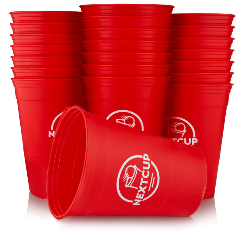 NEXTCUP Becher Set Made in Germany - 22 extra stabile und nachhaltige Hartplastik Becher [473ml - 16oz] – Spülmaschinengeeignet und Wiederverwendbar - Rot