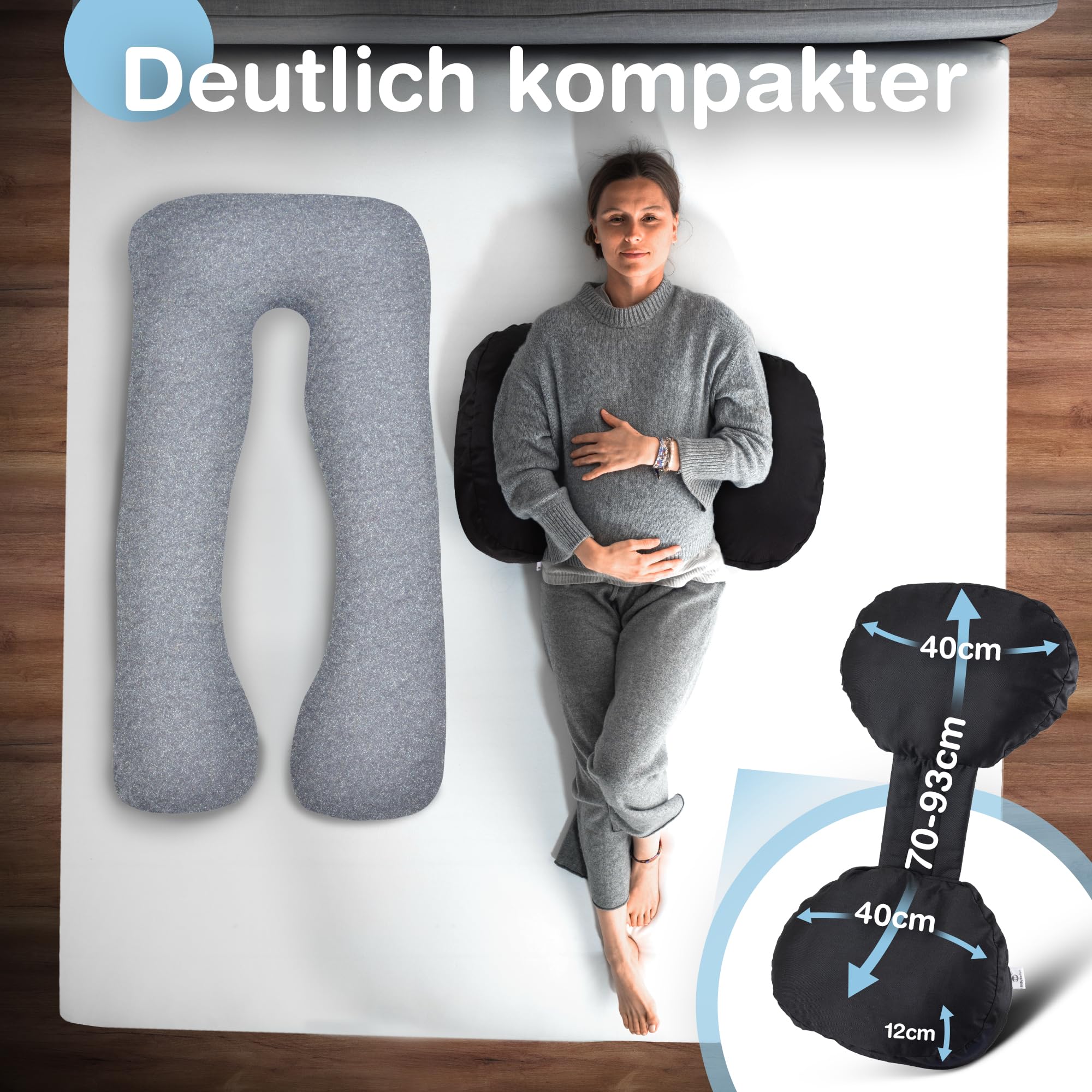 BabybeFun Schwangerschaftskissen [Platzsparend] Pregnancy Pillow für optimale Seitenlage mit Verstellbarer Größe für Schlafkomfort und gegen Rückenschmerzen | Schwarz