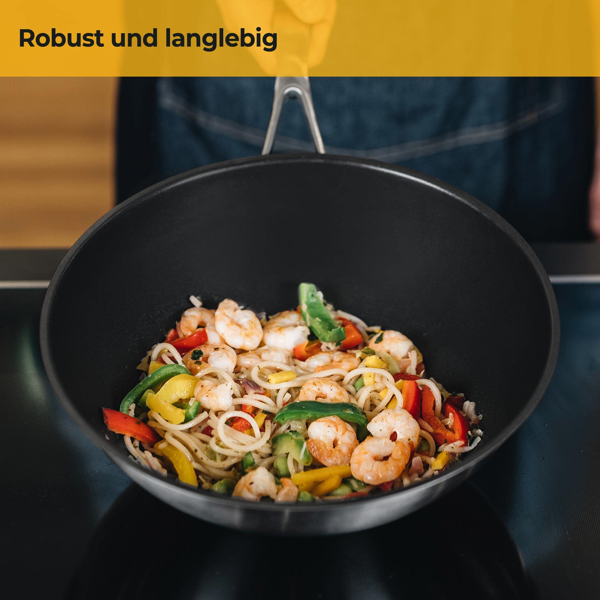 SILBERTHAL Wokpfanne Induktion 28 cm - Edelstahl Wok mit Anti-Haftbeschichtung - Für alle Herdarten - Backofenfest