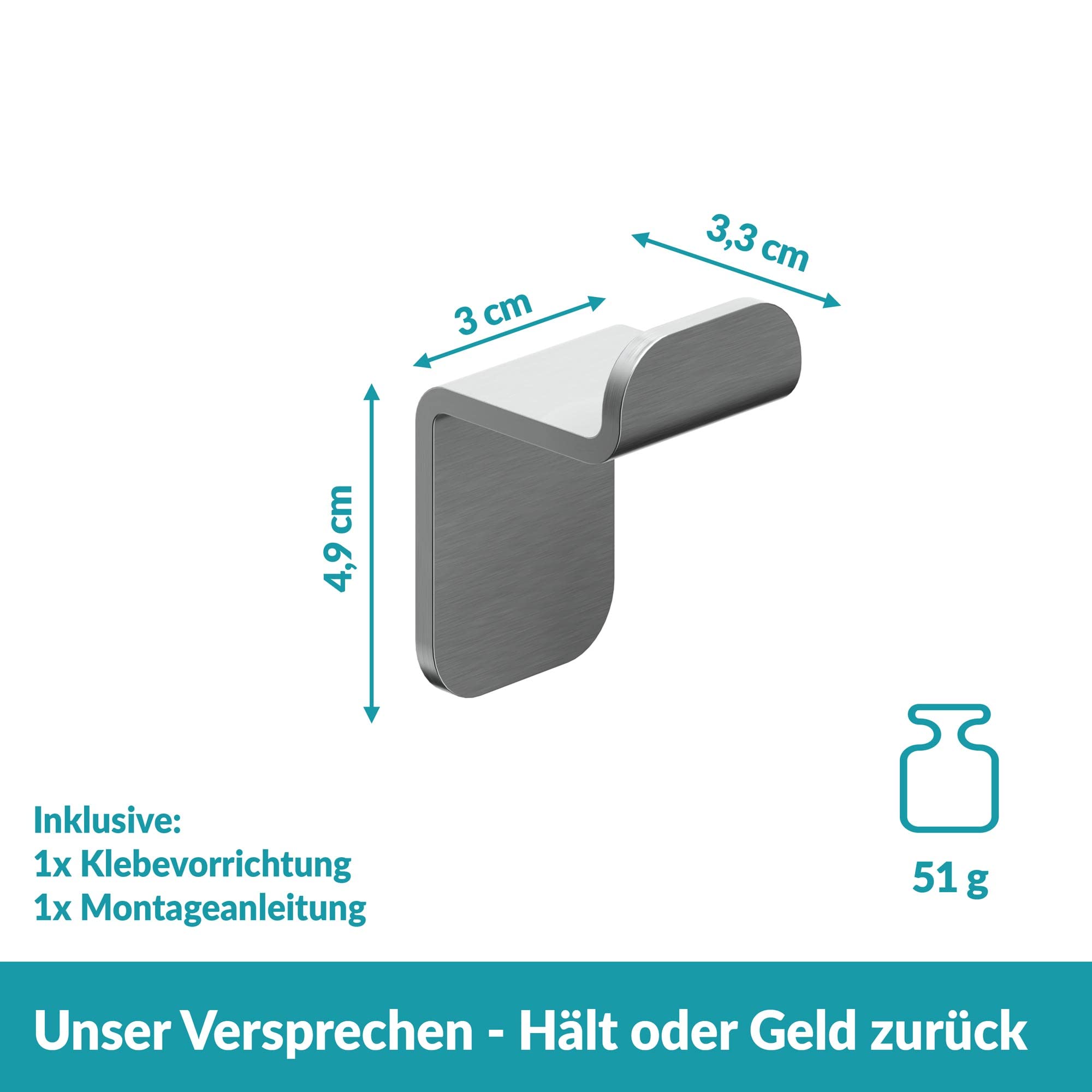 WEISSENSTEIN Handtuchhaken Ohne Bohren aus Edelstahl fürs Bad – Selbstklebende Haken – 1 Stück