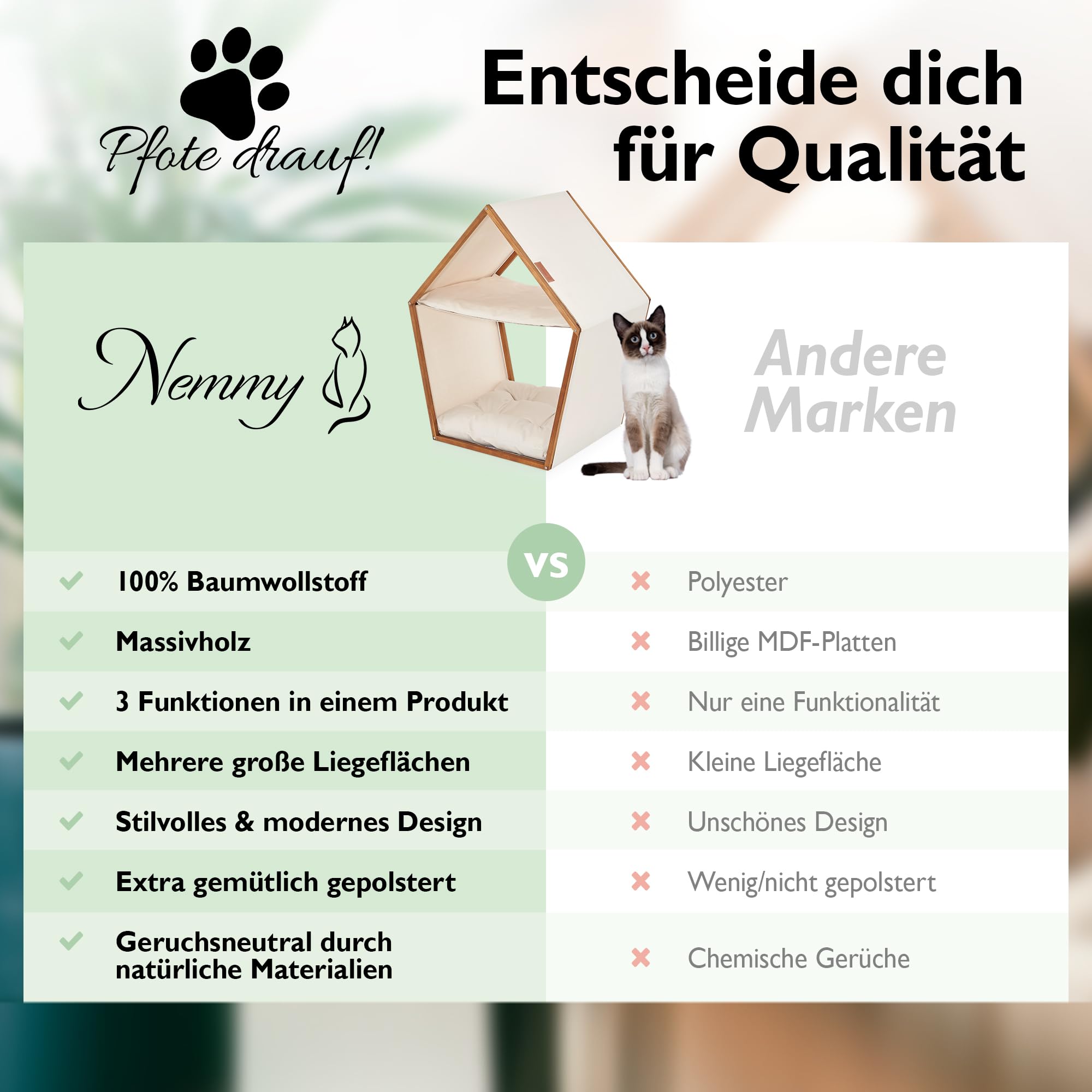 Nemmy Katzenlounge | Katzenhöhle Hängematte Katzenbett | Flauschiges Kissen zum Schlafen | Kuschelhöhle | Katzenmöbel große Katze | Katzenhaus Indoor | Katzenkorb