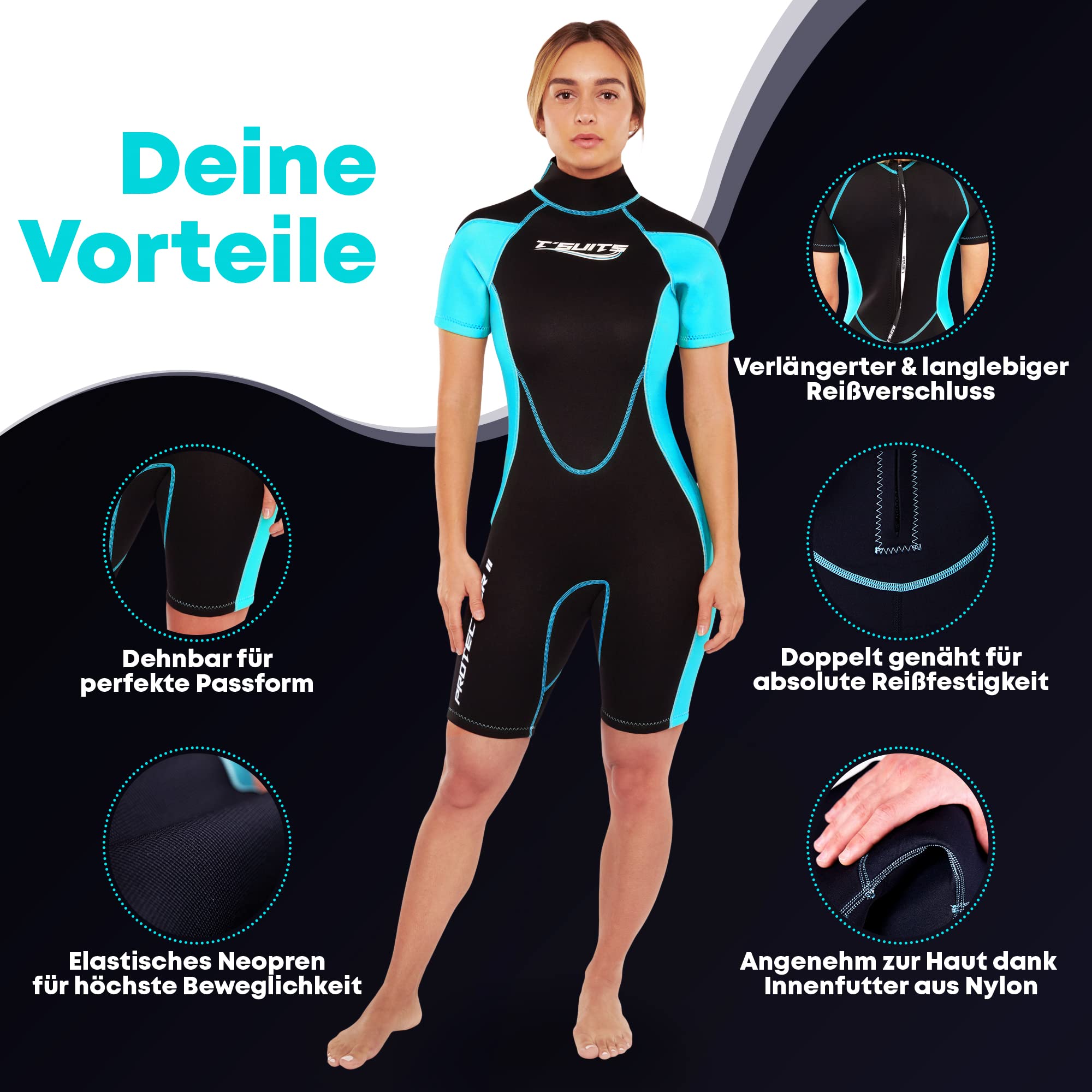 T´SUITS Neoprenanzug Herren [3mm, Shorty, Protector-I] | Tauchen, Schwimmen, Surfen, Kiten, Wasserski, Rafting - Jetzt Größe Wählen (L, Herren Schwarz/Weiß)