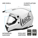 Westt Motocross Helm Fullface MTB Motorradhelm Integralhelm Crosshelm Helm Motorrad MTB Enduro Quad Helm Motorrad mit Doppelvisier Sonnenblende Herren Damen ECE DOT Zertifiziert, weiß, L (59-60 cm)