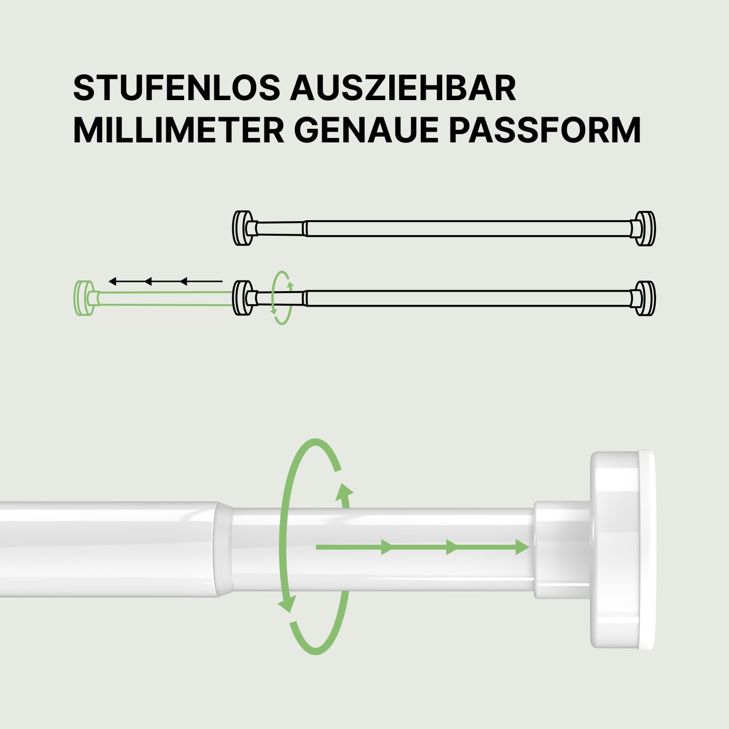 MEISENBERG Vorhangstange ohne Bohren 50-80cm - Gardinenstange zum Klemmen - Weiß - Spannstange Ausziehbar - Klemmstange für Gardinen - 1Stück