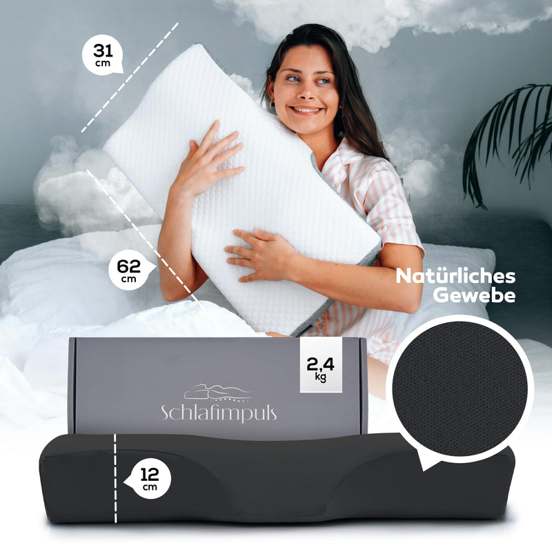 Schlafimpuls Ergonomisches Kopfkissen Nackenstützkissen | Orthopädisches Kopfkissen & Nackenkissen [Memory Foam] Seitenschläfer - mit extra Bezug - Farbe wählbar (Schwarz)