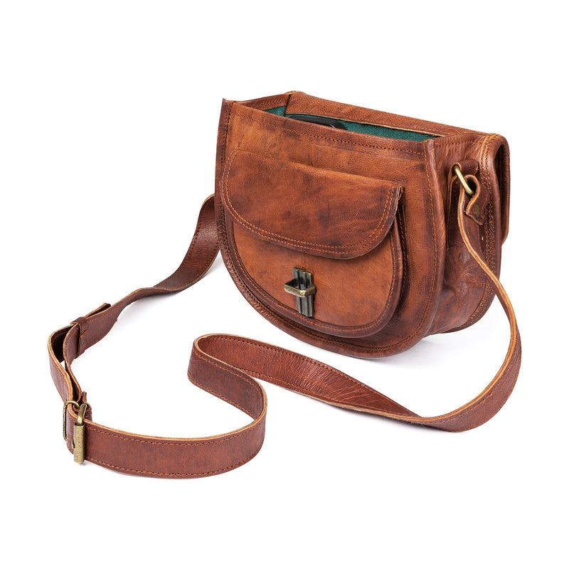 Leather Lane 'Felicia' Handtasche Echtes Leder Vintage Umhängetasche für Damen Retro Design Ledertasche Schultertasche Naturleder Braun M