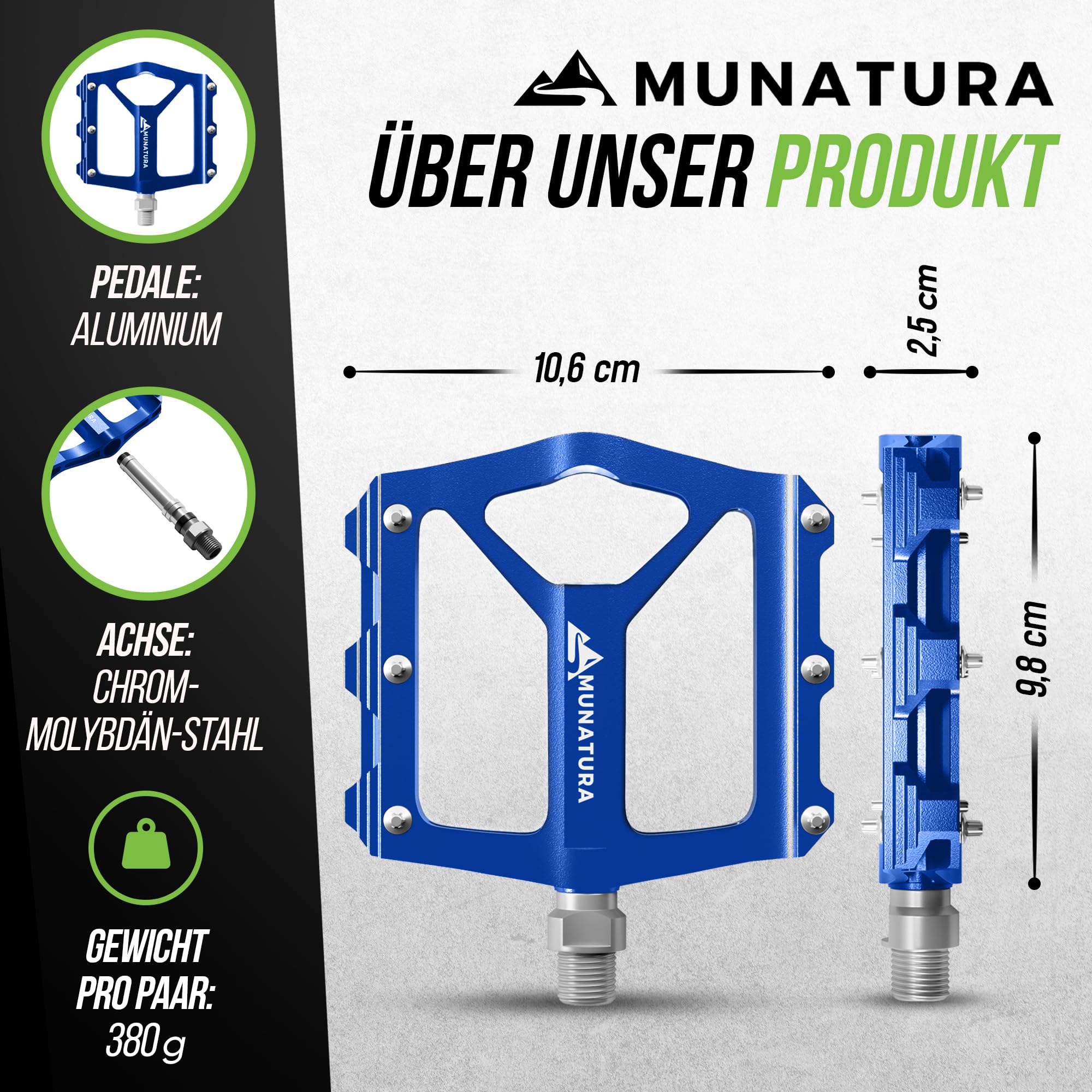 MUNATURA Fahrradpedale Mountainbike - Robuste MTB Pedale gewährleisten sicheres Fahrgefühl – Hohe Rutschfestigkeit - Langlebig & zuverlässig