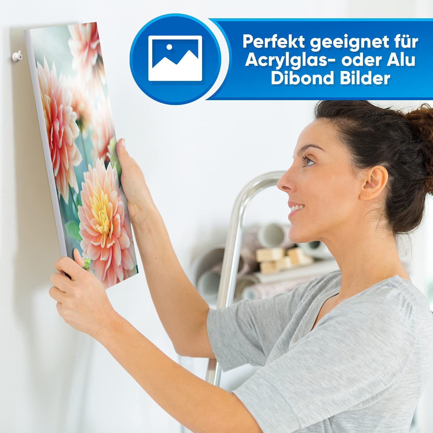 PEARWAY™ Profi Acrylglas Aufhängung [4er Set] I extra starke 3M Klebefläche - bis zu 2,5kg Halt I Alu Dibond Aufhängung - Bildaufhänger selbstklebend