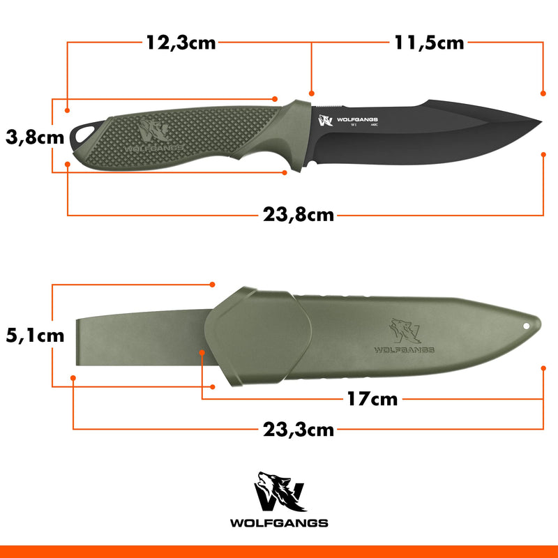 Wolfgangs W2 Outdoor Messer feststehende Klinge - Inkl. Scheide - Ideales Jagdmesser aus einem Stück 440C Stahl gefertigt - Premium Survival Messer - Perfektes Bushcraft Messer Outdoor