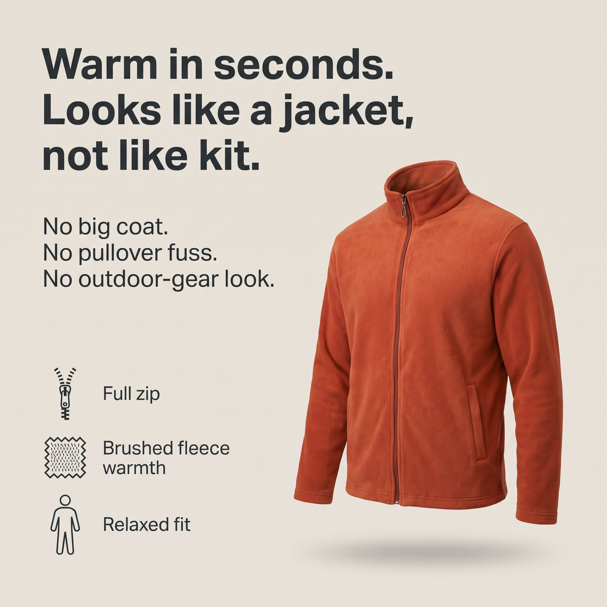 Herren Fleecejacke mit durchgehendem Reißverschluss – entspannte Passform