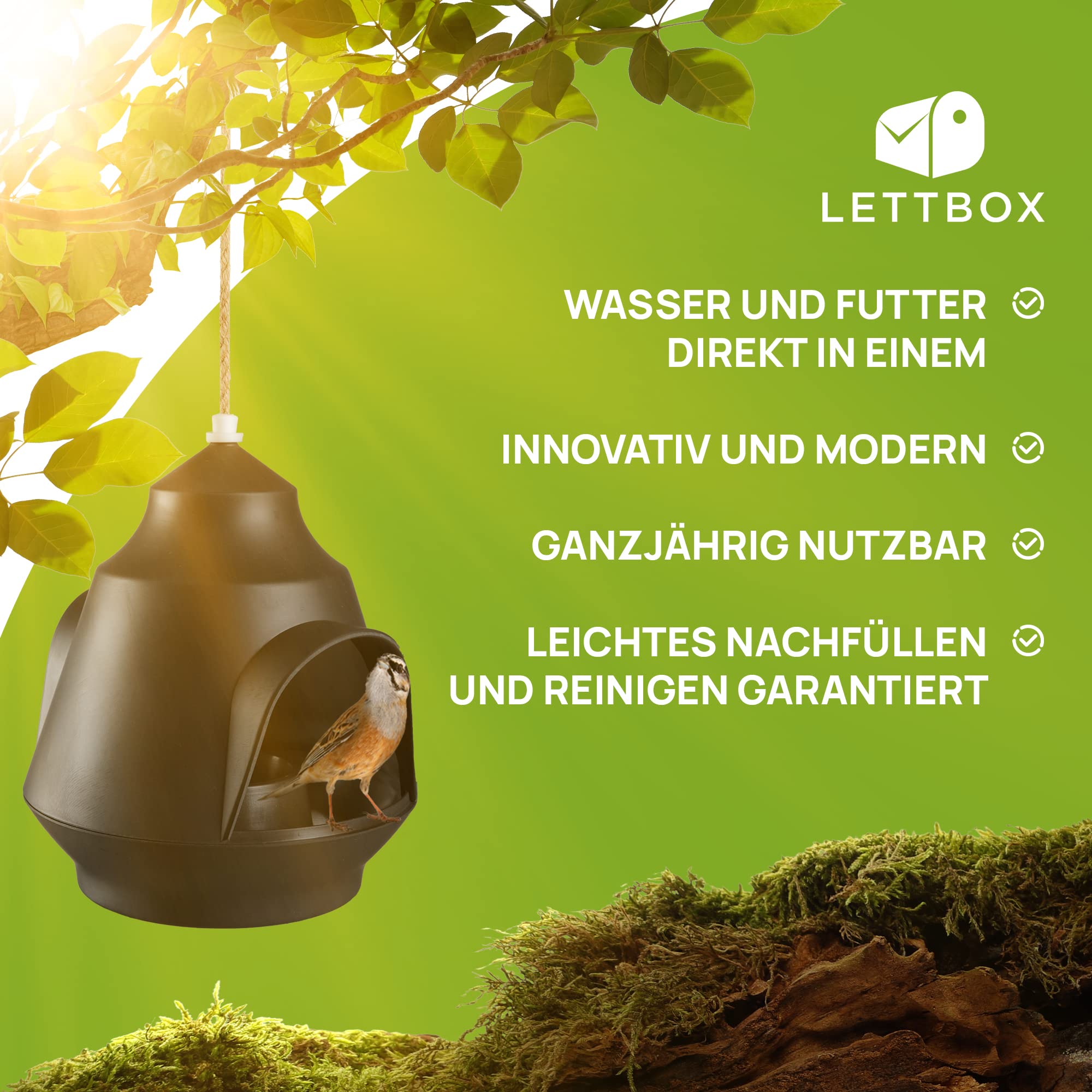 LETTBOX Vogelhaus zum Aufhängen | Vogelfutterhaus wetterfest | Vogelhäuschen mit Futterspender & Vogeltränke | Modernes Futterhaus für Vögel | Futterstation Vögel