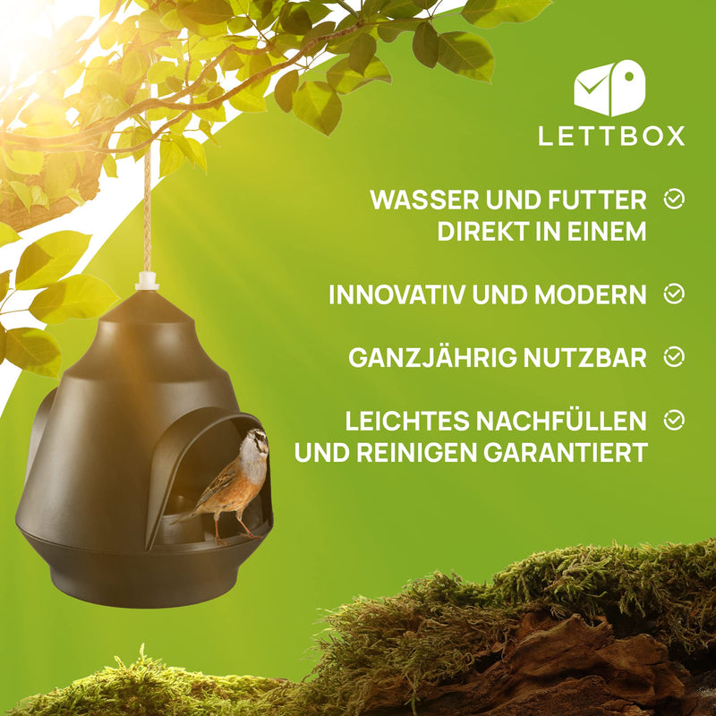 LETTBOX Vogelhaus zum Aufhängen | Vogelfutterhaus wetterfest | Vogelhäuschen mit Futterspender & Vogeltränke | Modernes Futterhaus für Vögel | Futterstation Vögel