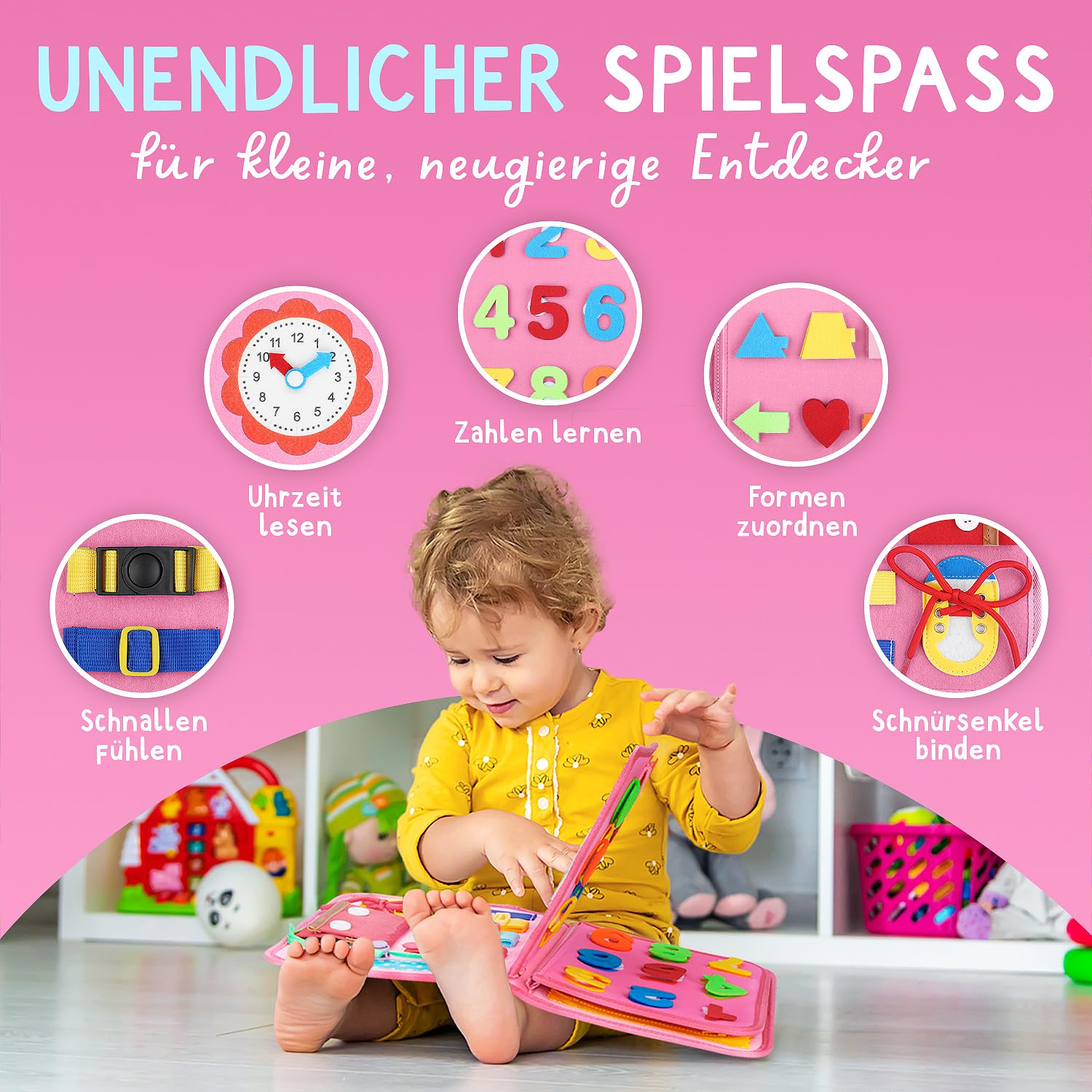 Famifidus Busy Board Deutsch - Unser Montessori Spielzeug für die Entwicklung deines Kindes I Das Activity Board als tolles Geschenk & super Reisespielzeug