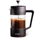 LACARI French Press aus Glas | Kaffeebereiter für 6 Tassen | French Press 1 Liter | Farbe Schwarz | Kaffeepresse 1l mit Ersatzfilter | Geschenk Kaffee