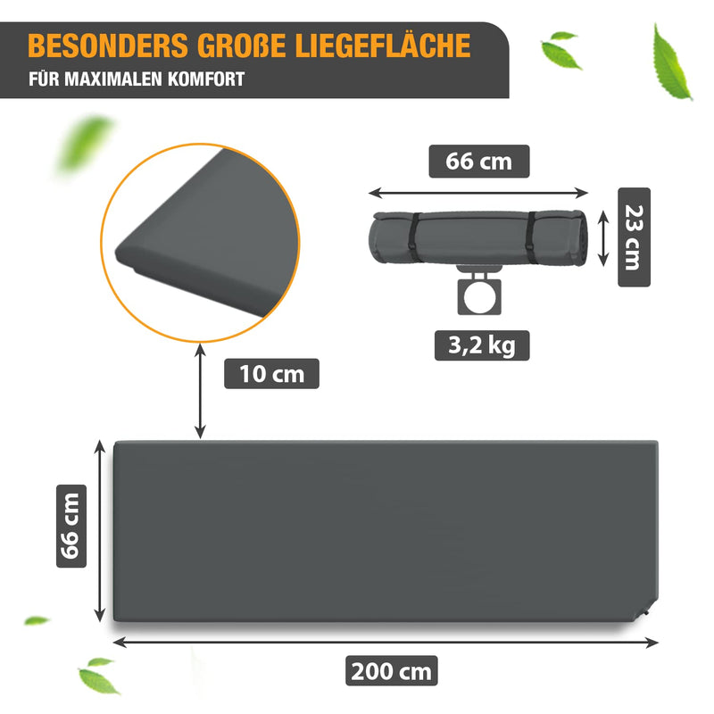 Kronenburg Selbstaufblasende Isomatte 200 x 66 x 10 cm in Grau