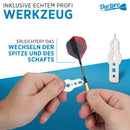 DartPro Dartpfeile mit Kunststoffspitze – 12 Dartpfeile für elektronische Dartscheibe [18g] – Softdarts Set [inkl. 6 Alu Dart Schaft + 21 Dart Flights]