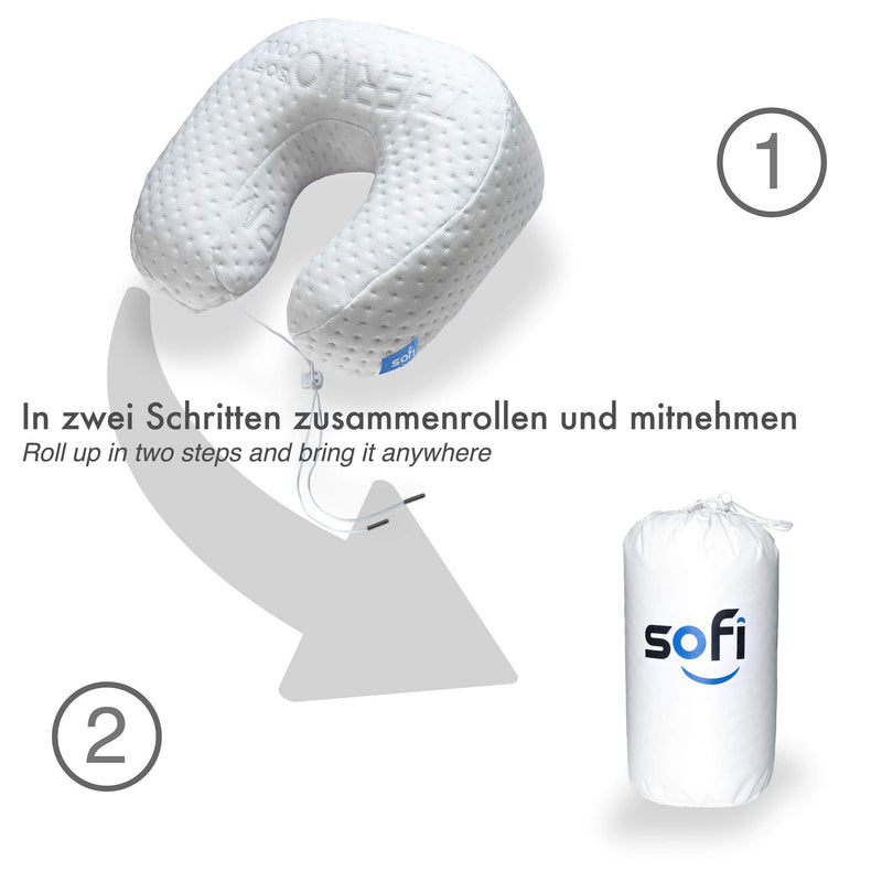 sofi Reise-Nackenkissen Memory Foam - Ergonomisches Reisekissen für Flugzeug, Auto - Thermoregulierender Bezug