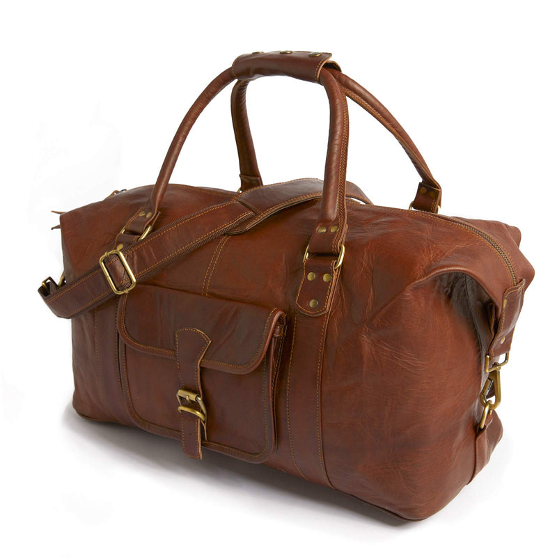 Leabags Leder Weekender Damen & Herren I Echtleder Premium Reisetasche I 30 l Sporttasche I Duffle Travel Gym Bag I Sporttasche I Trainingstasche I Tasche Flugzeug I groß I Vintage Cognac