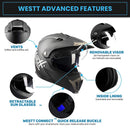 WESTT Cross X Motorrad-Helm I Motocross-Helm I Motorradhelm schwarz-matt I Motocross-Helm mit Visier I Cross-Helm-Herren I Fullface-Helm I MTB-Helm I Quad-Helm I ECE Zertifiziert I Größe M