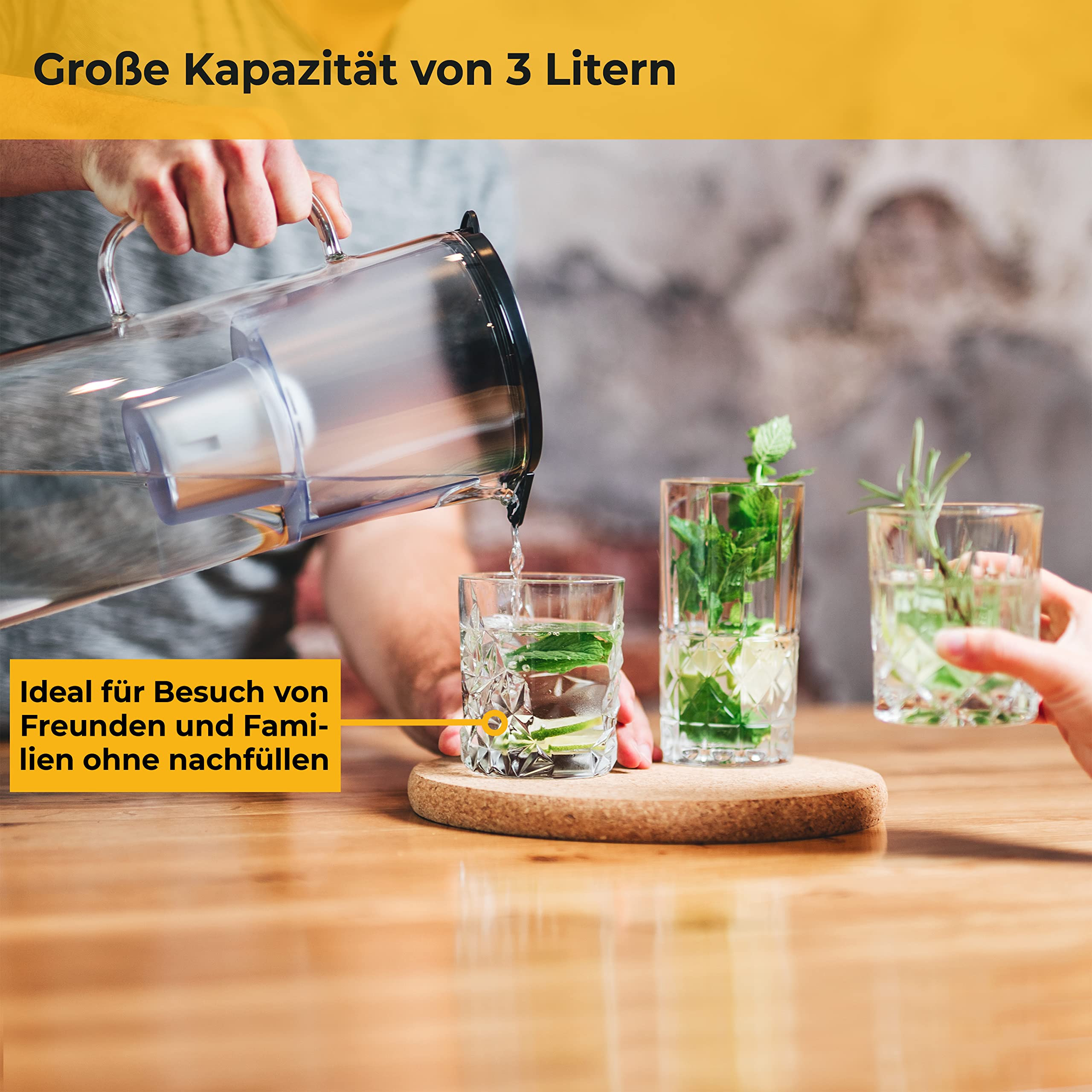 SILBERTHAL Wasserfilter Glas Karaffe 2,7 Liter - Kompatibel mit Maxtra - Reduziert Kalk und Chlor im Trinkwasser