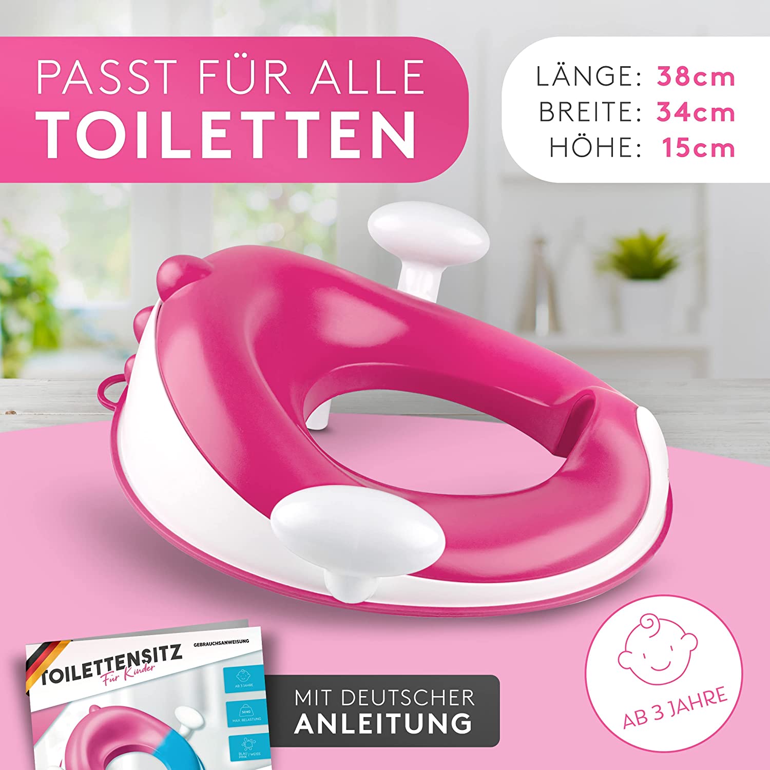 Edelkern Toilettensitz Kinder - Ergonomischer WC Sitz Kinder [bis 50kg] - Universeller Toilettenaufsatz Kinder mit Griffen [ab 3 J.] - Sicherer Klositz für Kinder mit Spritzschutz - Mit Aufhängehaken