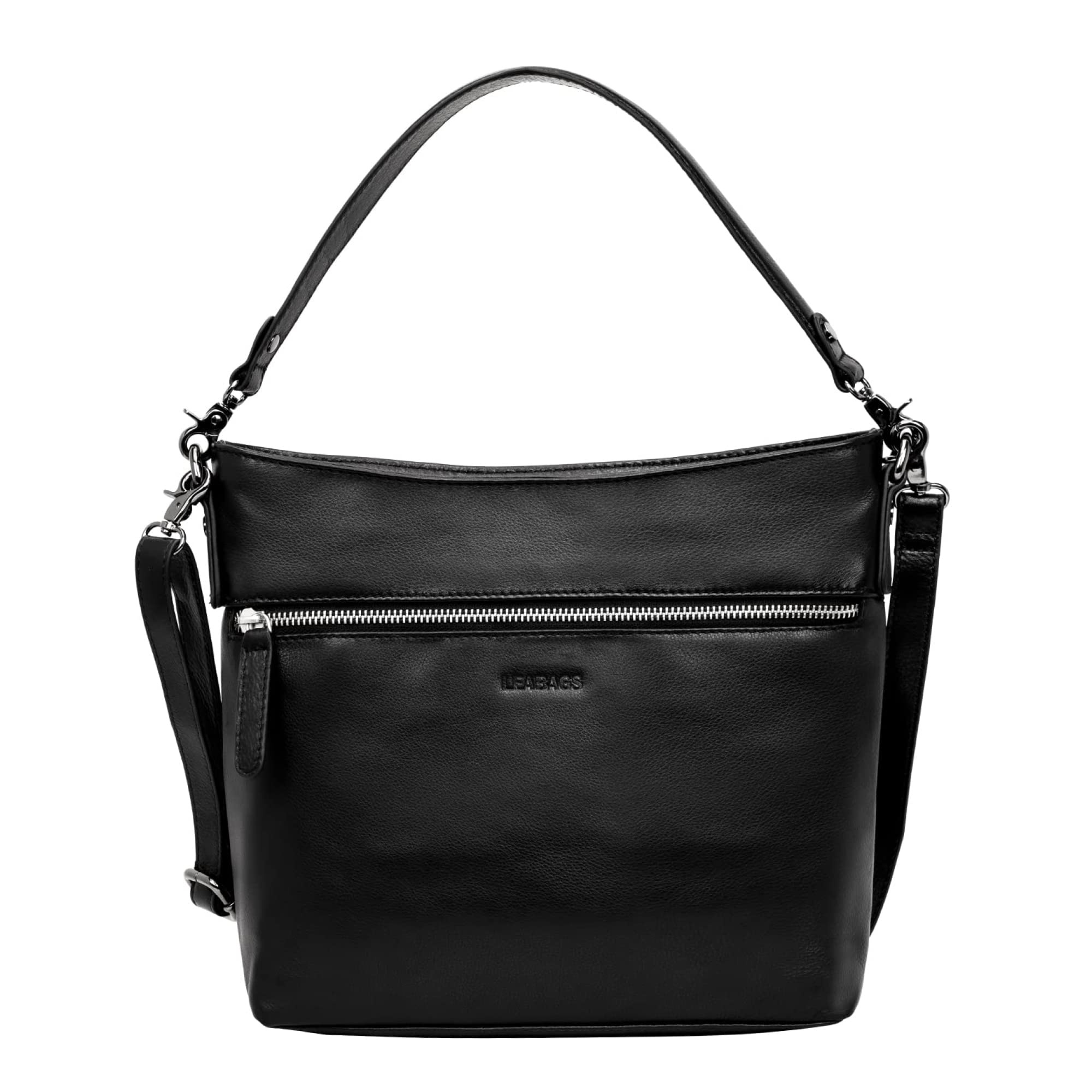 LEABAGS Toronto Umhängetasche I Echtes Leder I Handtasche für Damen I Schultertasche I 30x9x24 cm I Shopper Schwarz