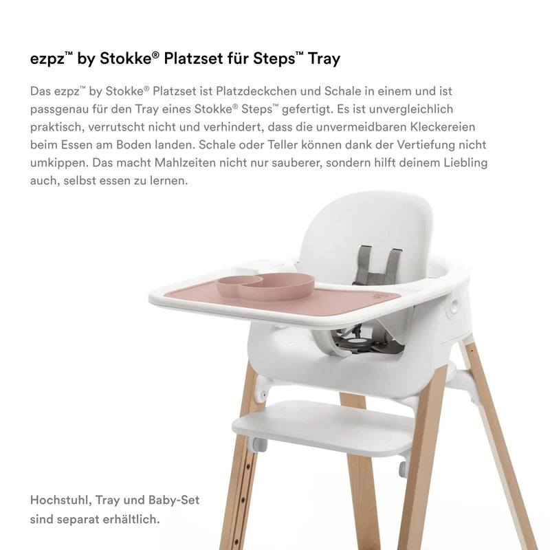 Stokke ezpz Platzset für Steps Tray, Grey – Passt genau zum Steps Tray – Kleckern ist kein Problem– Robust, praktisch, spülmaschinen- & mikrowellengeeignet – 100% Silikon