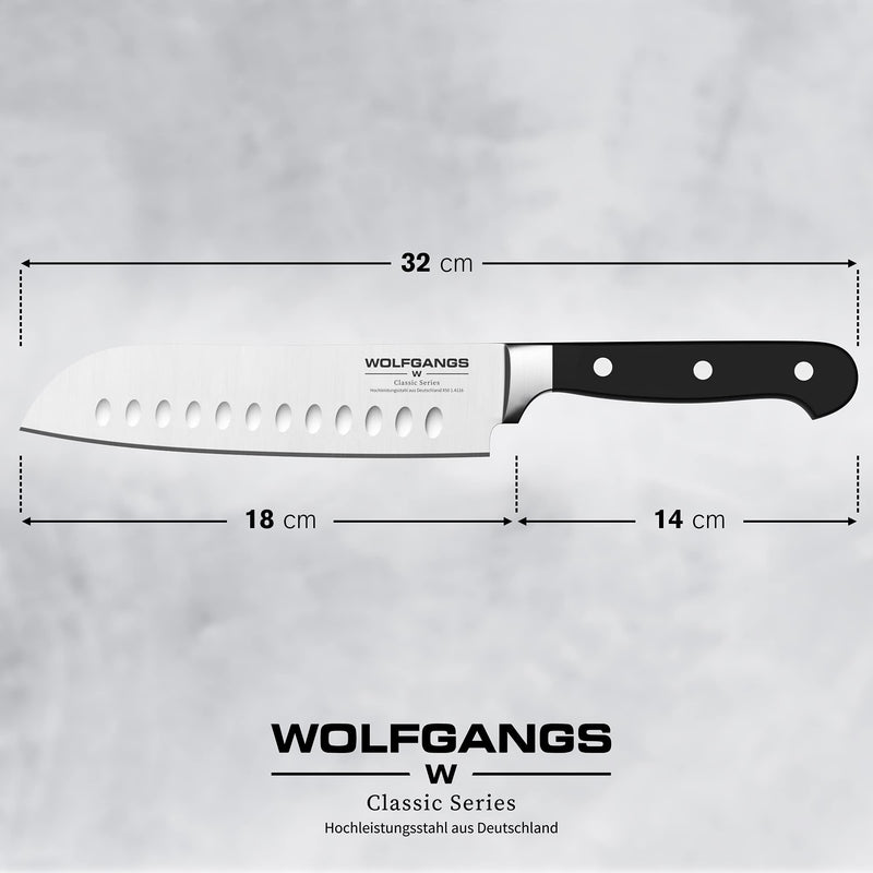 Wolfgangs hochwertiges Santoku Messer - Sushi Messer extrascharfe rostfreie Premium-Klinge - Santokumesser aus deutschem Hochleistungsstahl - Santoku