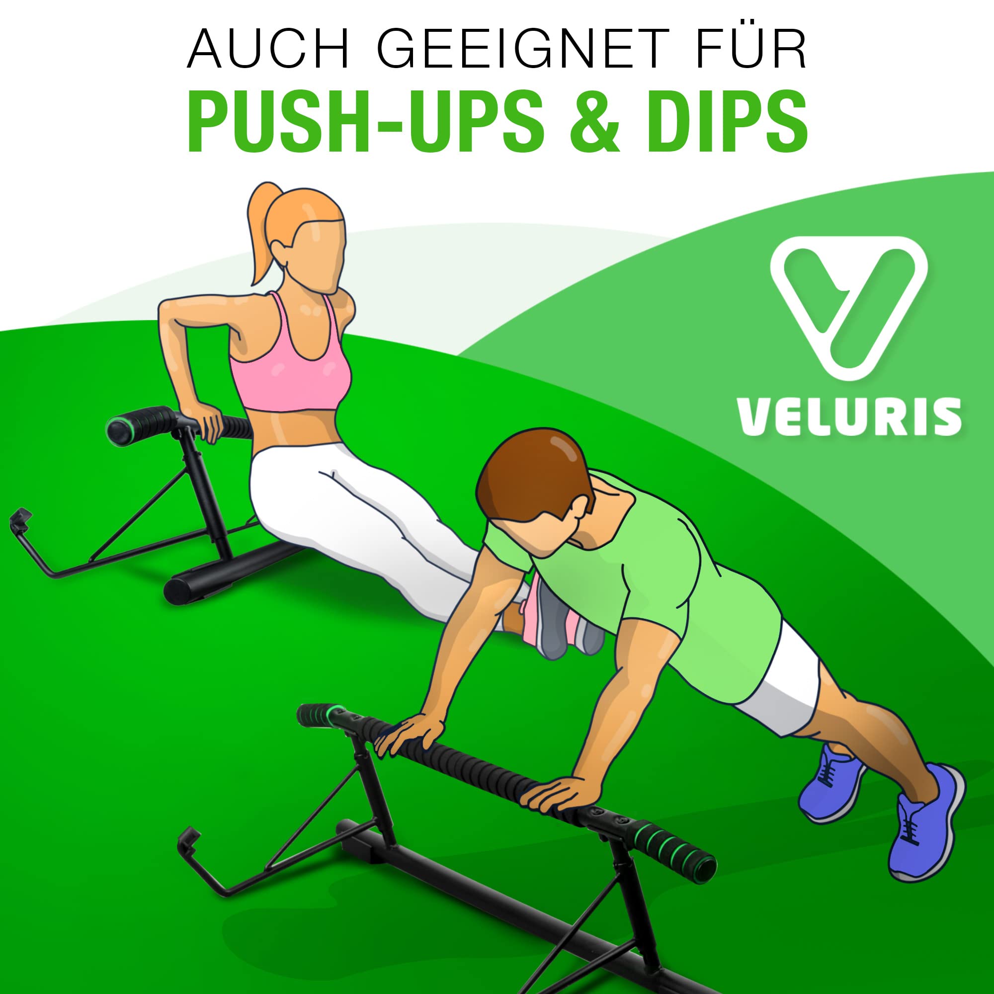 Veluris Klimmzugstange Türrahmen - Stark belastbare Pull up bar [bis 200 KG]- Türreck ohne Aufbau - 20 cm höher im Rahmen - Auch für Dips&Push Ups (abgerundet)