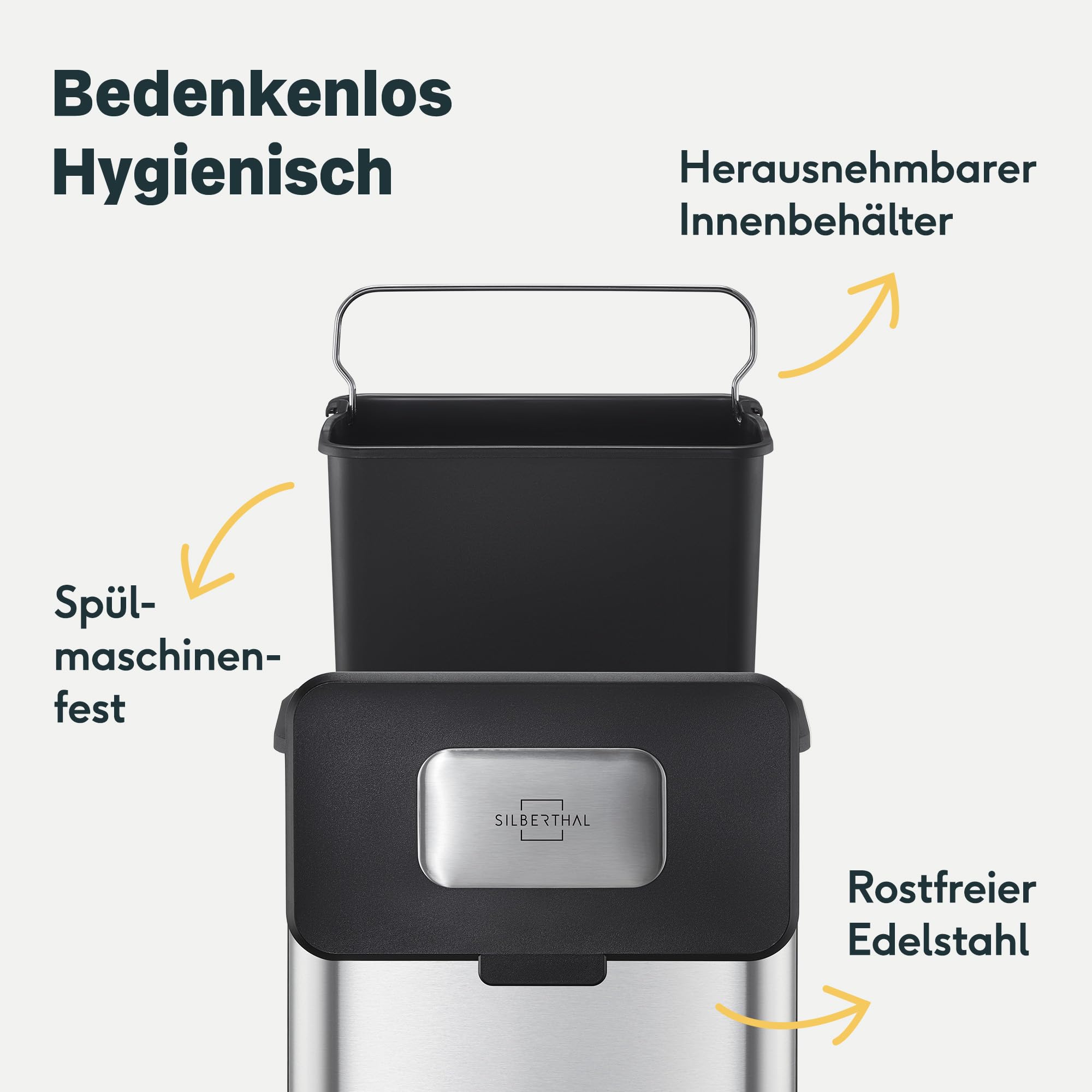 SILBERTHAL Biomülleimer Küche 4L Neues Modell – Edelstahl – Mit Deckel – Geruchsarmer Komposteimer für die Küche – Mit Aktivkohlefilter – Innenbehälter spülmaschinenfest