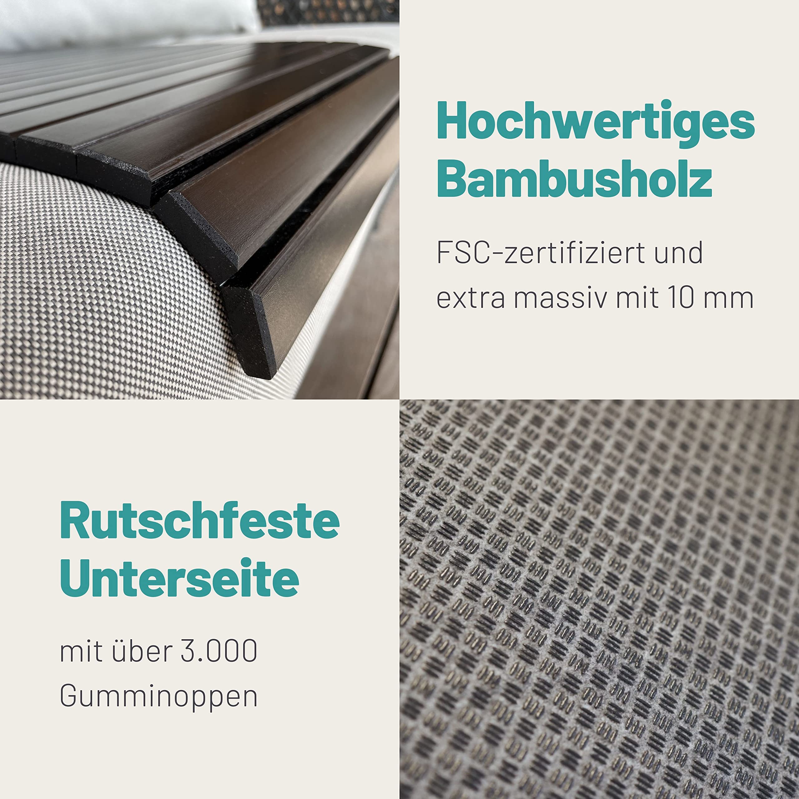 D&D Living Sofatablett - Couch Ablage flexibel für Armlehne aus natürlichem Holz | Tablett für Sofa, Bambus Schwarz (XL)